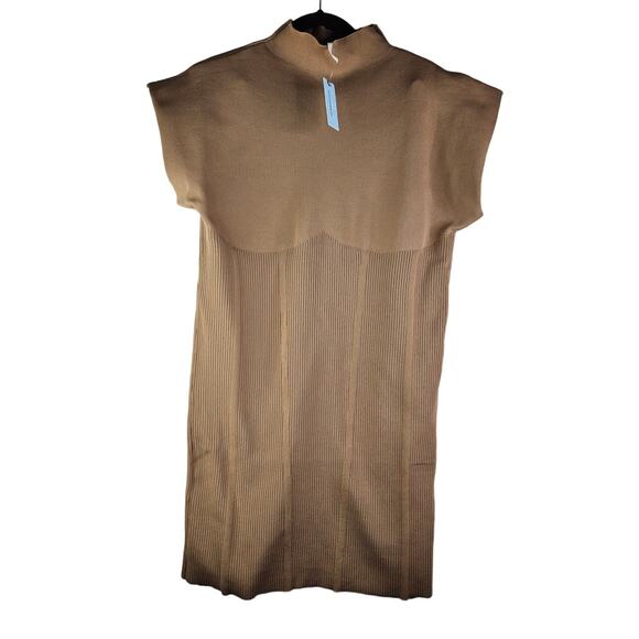 NEW By Anthropologie 1X Mock-Neck Mini Dress Camel Minimalist Sweater Classic - Picture 2 of 6
